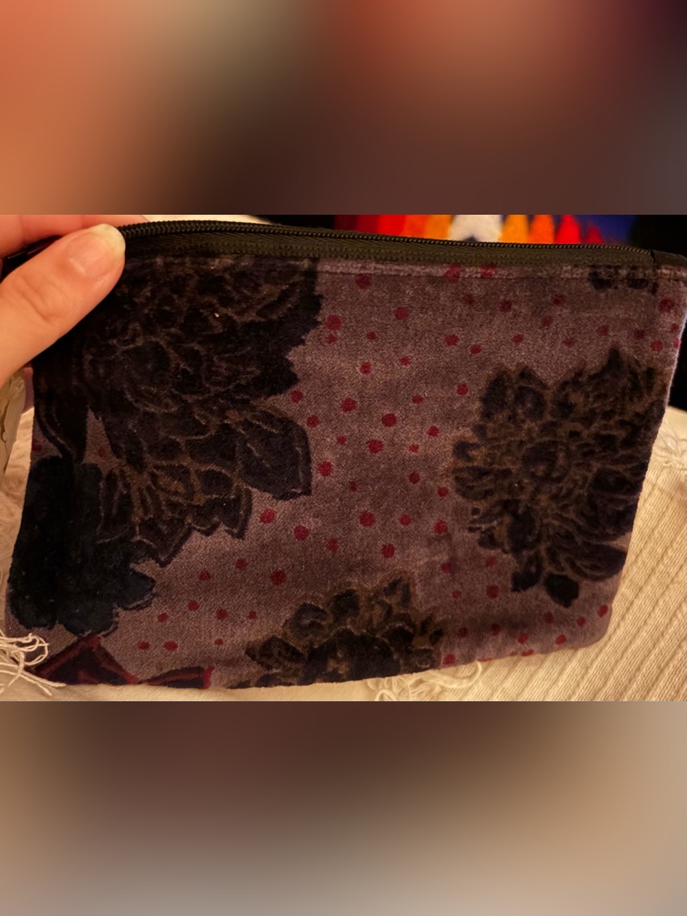 Velvet Floral Cosmetic Pouch in Purple